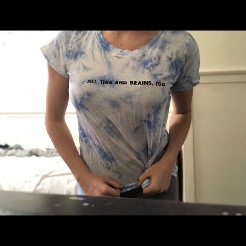 Purple and white tie-dye T-shirt with print